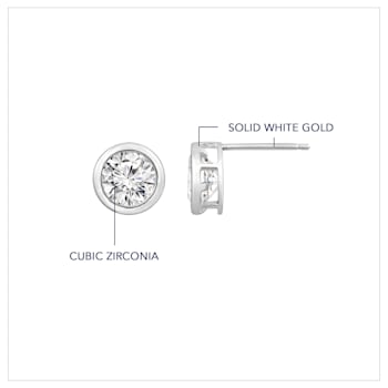 LUXGEM 14K White Gold Bezel Round Cut Studs | 1 Carat Cubic Zirconia