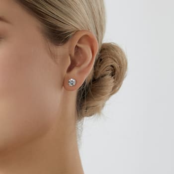 LUXGEM 14K Yellow Gold Round Cut Solitaire Studs | 3 carat Cubic Zirconia
