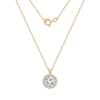 LUXGEM 14K Yellow Gold Round Halo Pendant Necklace | 2 Carat Cubic Zirconia