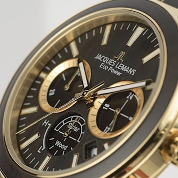 JACQUES LEMANS Eco Power Men's Watch with Stainless Steel/Wood Inlay
Strap Gold, Chronograph 1-2115