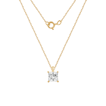 LUXGEM 14K Yellow Gold Princess Cut Pendant Necklace | 1 Carat Cubic Zirconia
