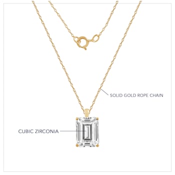LUXGEM 10K Yellow Gold Emerald Cut Pendant Necklace | 3 Carat Cubic Zirconia