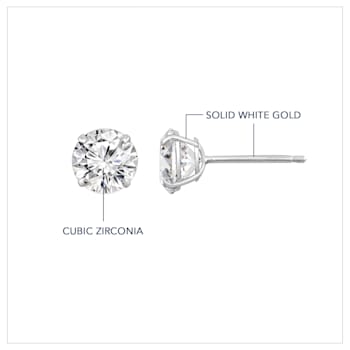 LUXGEM 14K White Gold Round Cut Solitaire Studs | 2 carat Cubic Zirconia