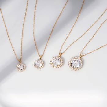 LUXGEM 14K White Gold Round Halo Pendant Necklace | 3 Carat Cubic Zirconia