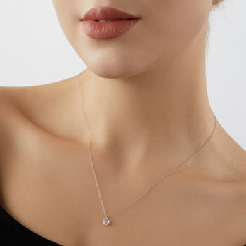 LUXGEM 10K White Gold Round Cut Pendant Necklace | 0.5 Carat Cubic Zirconia