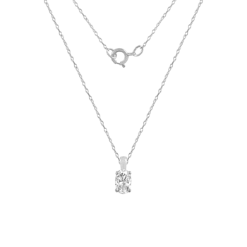 LUXGEM 10K White Gold Oval Cut Pendant Necklace | 0.5 Carat Cubic Zirconia