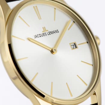 JACQUES LEMANS Classic Women's Watch with Leather Strap, Solid Stainless
Steel IP Gold, 1-2122