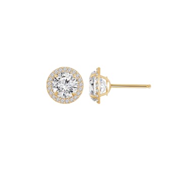 LUXGEM 10K Yellow Gold Round Halo Studs | 2 Carat Cubic Zirconia