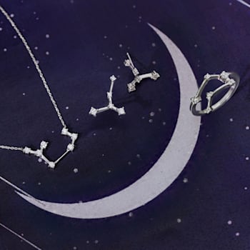 J'ADMIRE Gemini Constellation Rhodium Over Sterling Silver Ring