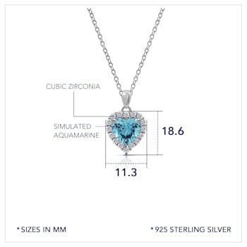 J'ADMIRE Aquamarine Simulant Platinum Over Sterling Silver Heart Pendant
with Chain