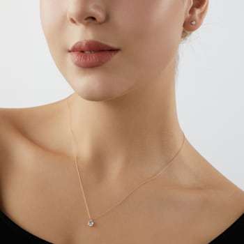 LUXGEM 10K Yellow Gold Round Cut Pendant Necklace | 0.5 Carat Cubic Zirconia