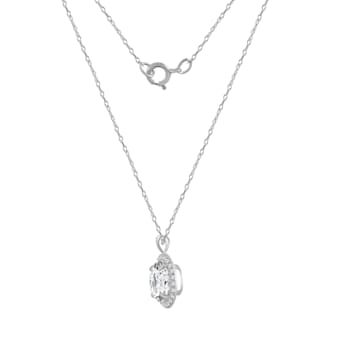 LUXGEM 14K White Gold Round Halo Pendant Necklace | 3 Carat Cubic Zirconia
