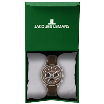 JACQUES LEMANS Eco Power Men's Watch w/Vegan Leather Band and Stainless
Strap, Chronograph 1-2115