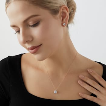 LUXGEM 14K Yellow Gold Princess Cut Pendant Necklace | 3 Carat Cubic Zirconia