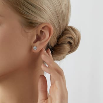 LUXGEM 10K White Gold Round Halo Studs | 1 Carat Cubic Zirconia