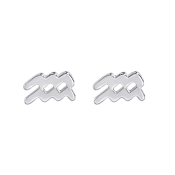 J'ADMIRE Platinum 950 Over Sterling Silver Dainty Zodiac Aquarius Stud Earrings