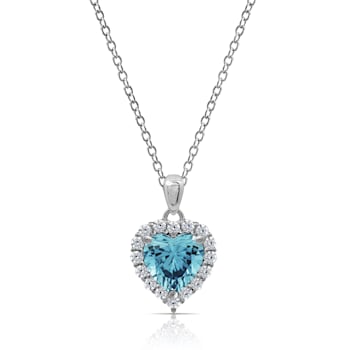 J'ADMIRE Aquamarine Simulant Platinum Over Sterling Silver Heart Pendant
with Chain