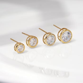 LUXGEM 14K Yellow Gold Bezel Round Cut Studs | 0.5 Carat Cubic Zirconia