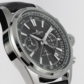 JACQUES LEMANS Men's Sport Watch with Leather/Stainless Steel Strap,
Chronograph 1-2117