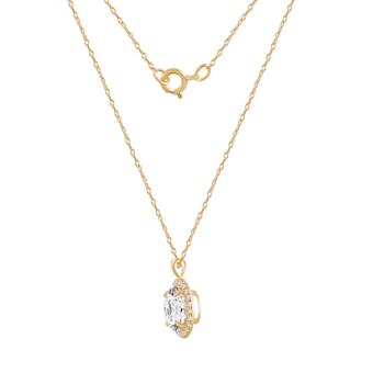 LUXGEM 10K Yellow Gold Round Halo Pendant Necklace | 3 Carat Cubic Zirconia