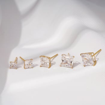 LUXGEM 14K Yellow Gold Princess Cut Solitaire Studs | 1/2 carat Cubic Zirconia