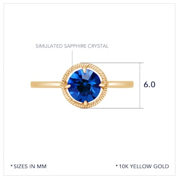 J'ADMIRE 10K Gold Crystal Sapphire Simulant Solitaire Ring