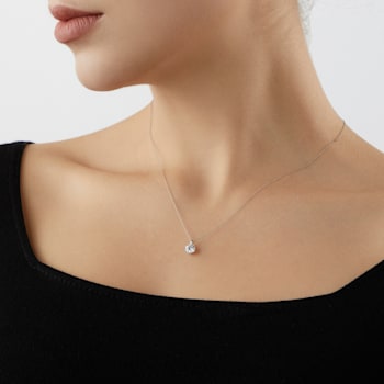 LUXGEM 10K White Gold Round Cut Pendant Necklace | 1 Carat Cubic Zirconia