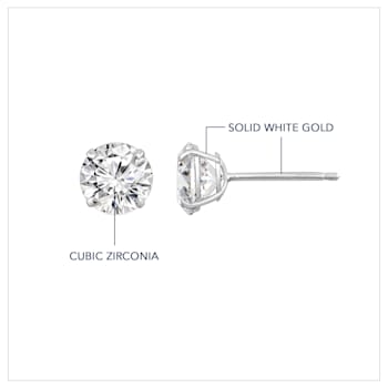 LUXGEM 14K White Gold Round Cut Solitaire Studs | 3 carat Cubic Zirconia