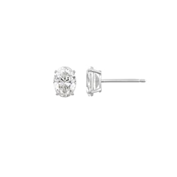 LUXGEM 10K White Gold Oval Cut Solitaire Studs | 2 carat Cubic Zirconia