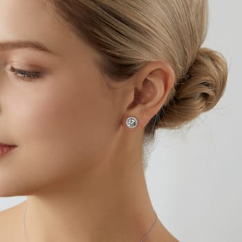 LUXGEM 10K White Gold Round Halo Studs | 3 Carat Cubic Zirconia