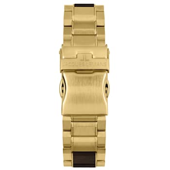 JACQUES LEMANS Eco Power Men's Watch with Stainless Steel/Wood Inlay
Strap Gold, Chronograph 1-2115