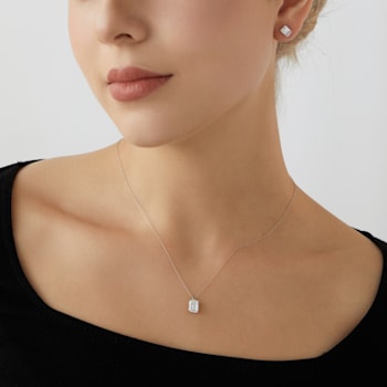 LUXGEM 14K White Gold Emerald Cut Solitaire Studs | 2 carat Cubic Zirconia