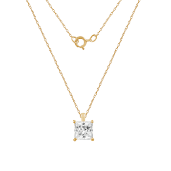 LUXGEM 10K Yellow Gold Princess Cut Pendant Necklace | 2 Carat Cubic Zirconia