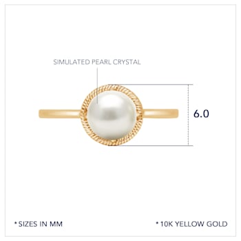 J'ADMIRE 10K Gold Crystal Freshwater Pearl Simulant Solitaire Ring