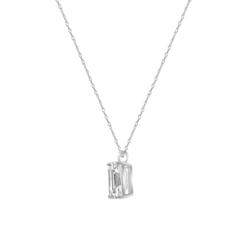 LUXGEM 10K White Gold Emerald Cut Pendant Necklace | 2 Carat Cubic Zirconia