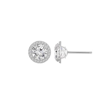 LUXGEM 10K White Gold Round Halo Studs | 2 Carat Cubic Zirconia