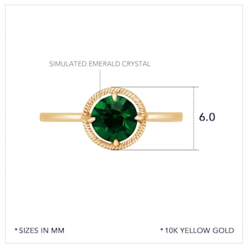 J'ADMIRE 10K Gold Crystal Emerald Simulant Solitaire Ring