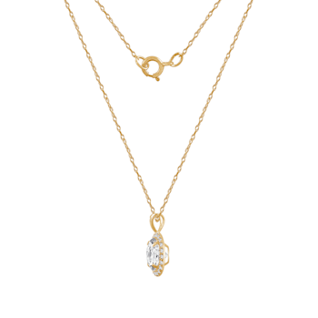 LUXGEM 10K Yellow Gold Round Halo Pendant Necklace | 1 Carat Cubic Zirconia