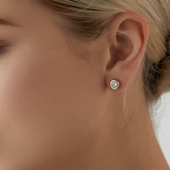 LUXGEM 10K Yellow Gold Bezel Round Cut Studs | 2 Carat Cubic Zirconia