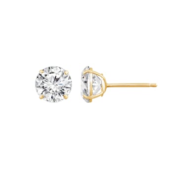 LUXGEM 14K Yellow Gold Round Cut Solitaire Studs | 4 carat Cubic Zirconia