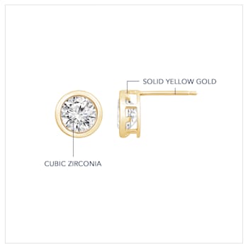 LUXGEM 10K Yellow Gold Bezel Round Cut Studs | 2 Carat Cubic Zirconia