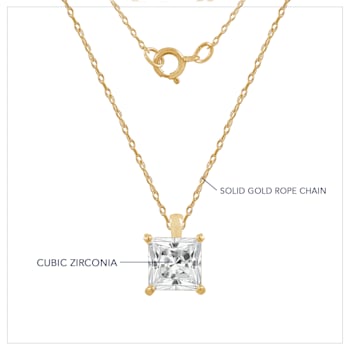 LUXGEM 10K Yellow Gold Princess Cut Pendant Necklace | 1 Carat Cubic Zirconia