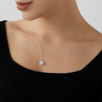 LUXGEM 14K White Gold Bezel Round Cut Pendant Necklace | 3 Carat Cubic Zirconia