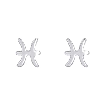 J'ADMIRE Platinum 950 Over Sterling Silver Dainty Zodiac Pisces Stud Earrings