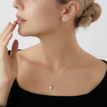 LUXGEM 14K White Gold Princess Cut Pendant Necklace | 2 Carat Cubic Zirconia
