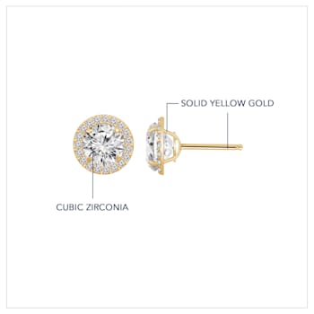 LUXGEM 14K Yellow Gold Round Halo Studs | 2 Carat Cubic Zirconia