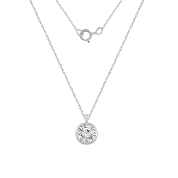 LUXGEM 14K White Gold Bezel Round Cut Pendant Necklace | 3 Carat Cubic Zirconia
