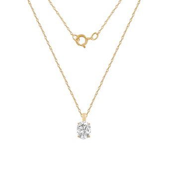 LUXGEM 10K Yellow Gold Oval Cut Pendant Necklace | 1 Carat Cubic Zirconia