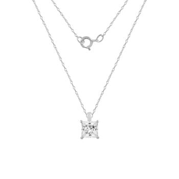LUXGEM 14K White Gold Princess Cut Pendant Necklace | 1 Carat Cubic Zirconia