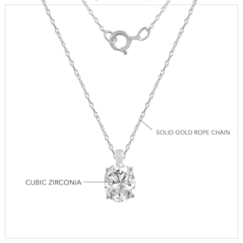 LUXGEM 10K White Gold Oval Cut Pendant Necklace | 2 Carat Cubic Zirconia